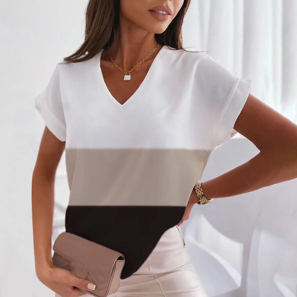 Summer V-neck 3D Feather Printed Top Extremely Simple Style Fashionable Casual Short Sleeved Women's T-shirts