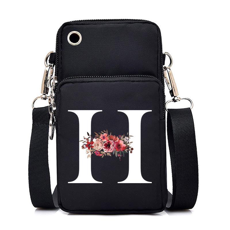 New Letter-printed Black Oblique Span Bag, Mobile Phone Bag, Light To Carry, Vertical Length and Width Change Bag