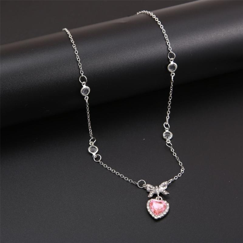 2pcs/set Zircon Heart Pendant Necklace Crystal Angel Wing Collarbone Chain for Women Girl Aesthetic Jewelry Long Chain