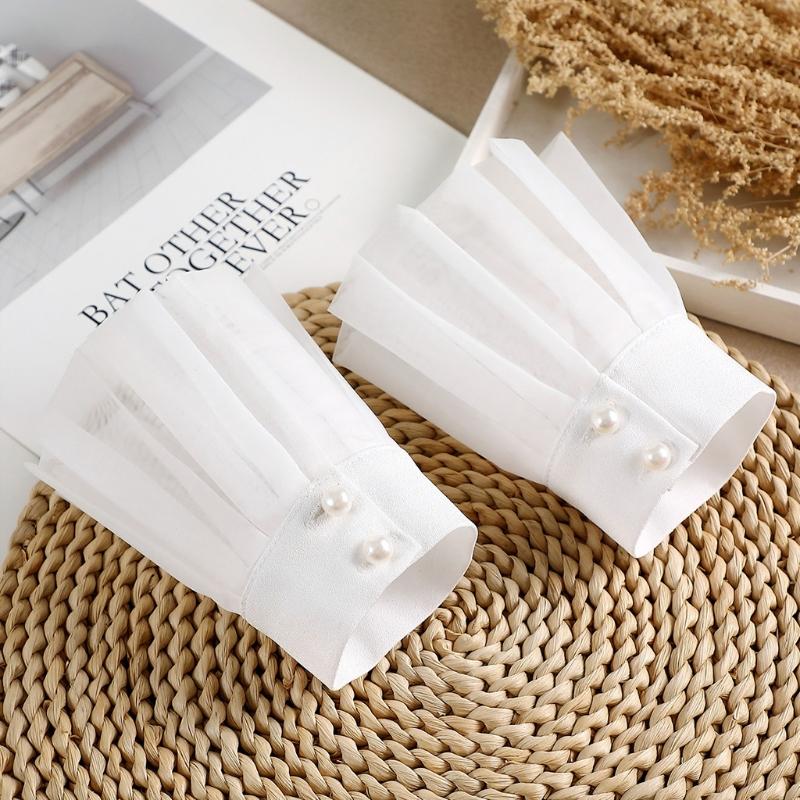 1 Pair Detachable Shirt Fake Sleeve Cuffs Fashion Pleated Horn Cuff Layered Lace Cuff False Sleeves Sunscreen Decorated