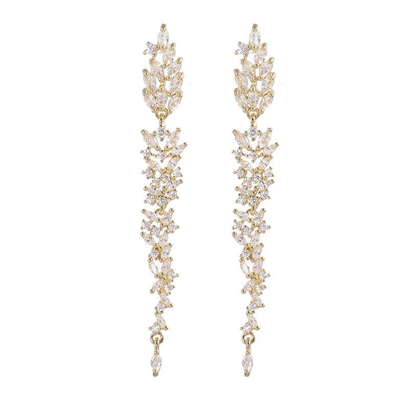 Elegant Floral Tassel Zircon Earrings: European & American Women's Fashion