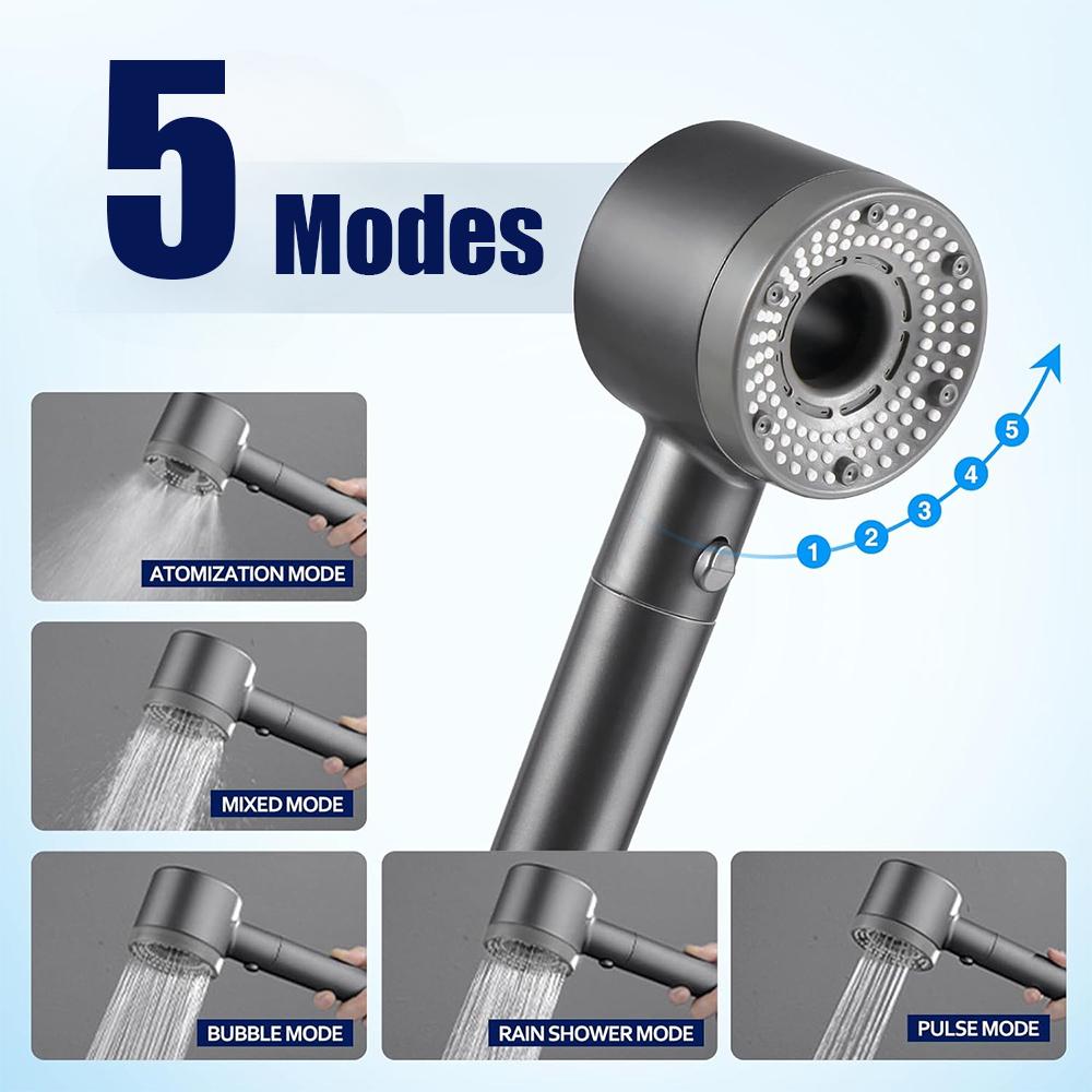 5 Modes Double Filtration Shower Head High-pressure Large Flow Handheld Showerhead Wear-resistant Portable Bathroom Nozzle