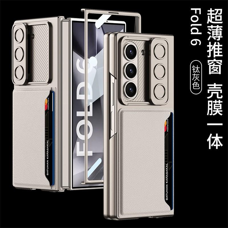 Slim Flip Case Galaxy Z Fold6 With Card Slot Camera Window PU Leather Cover Shockproof Protection