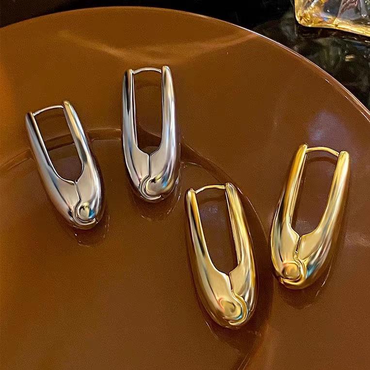 Gold Teardrop Oval Earrings with Unique High-End Minimalist Design