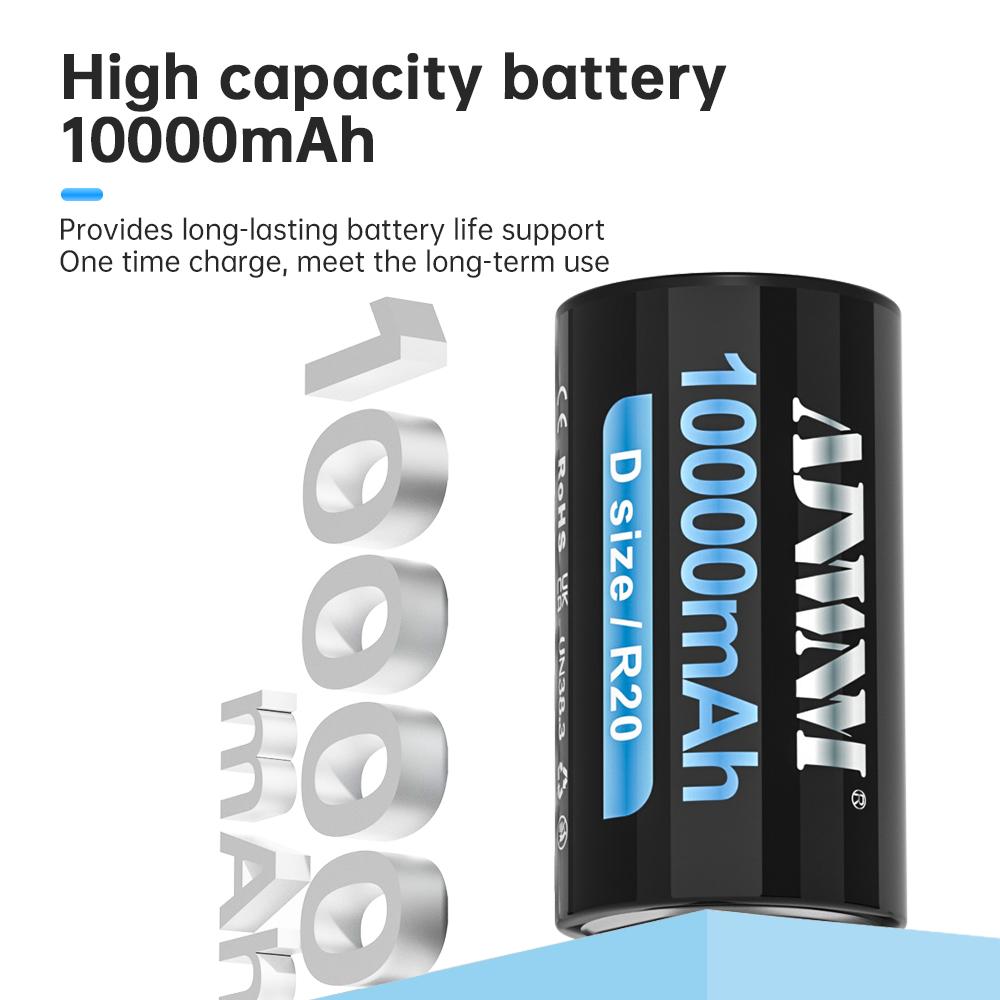 10000mAh 1.5V D-size Battery Type - C USB Rechargeable Li-ion Lipo LR20 Gas Furnace Boiler Water Heater
