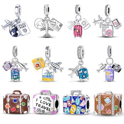 Copper Fashion Travel Airplane Luggage Three-Piece Set Charms For Women Original Bracelet Pendant Diy Jewelry