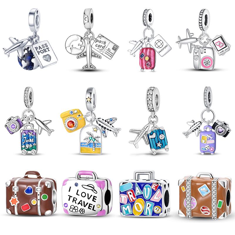 Copper Fashion Travel Airplane Luggage ThreePiece Set Charm Bead Charms Ideal For Women Authentic Bracelets Pendant Do It Yourself Jewellery