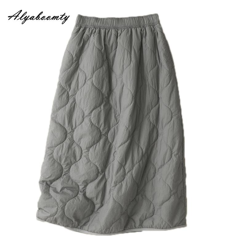 Korean Style Plus Size Autumn Winter Women Basic Skirt High Waist Casual Loose Padded Cotton Skirt Vintage Ladies' All-Match Midi Skirt