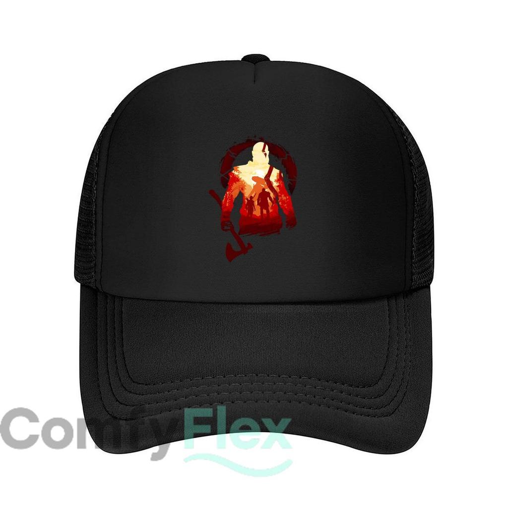 A Striking Red and Black Design with a Heroic Figure Mesh Baseball Cap Unisex Women Retro Sun Breathable Snapback Cap Dad Hat