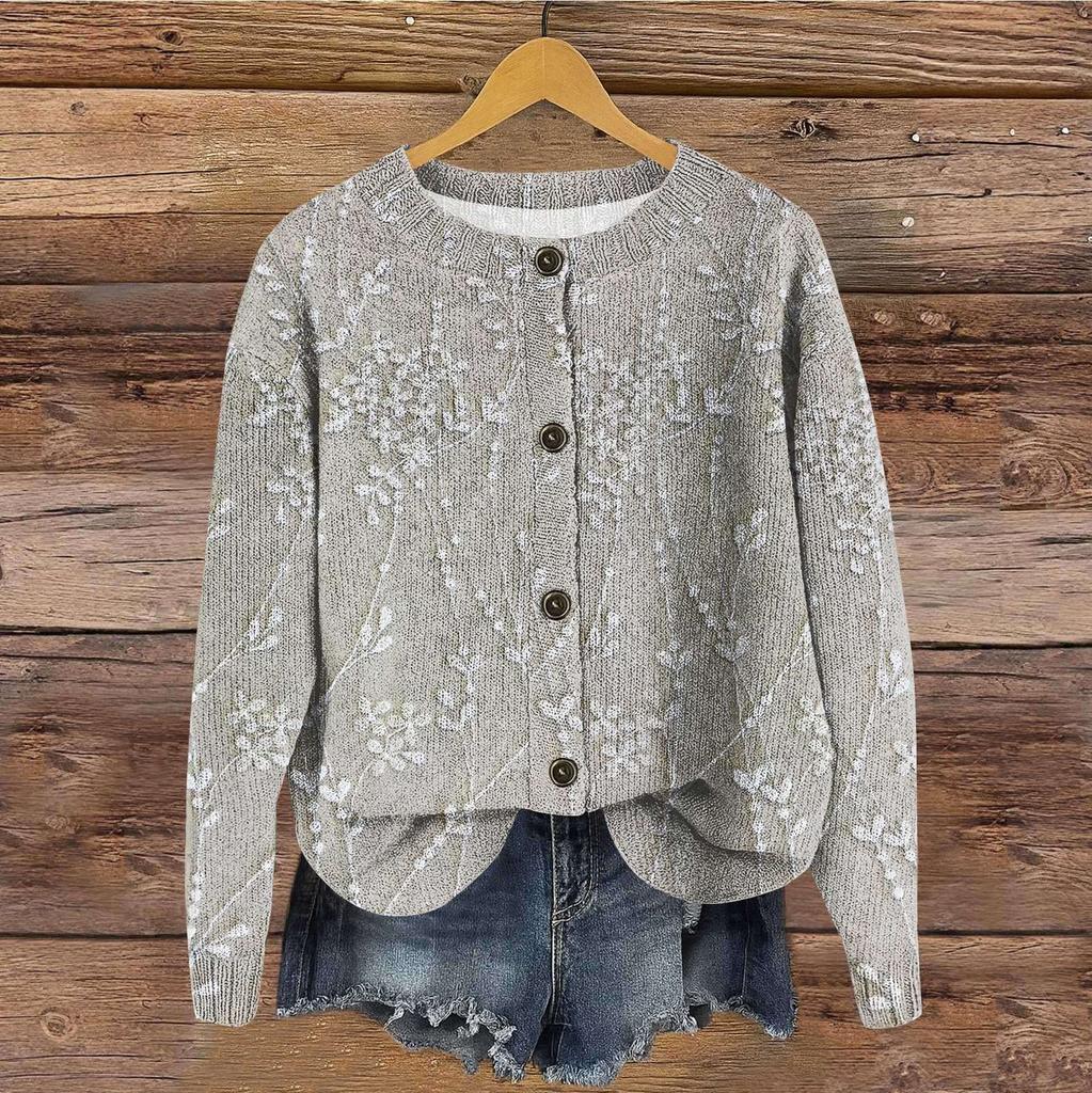 Women's Vintage Knit Button Vintage Print Cardigan Jacket