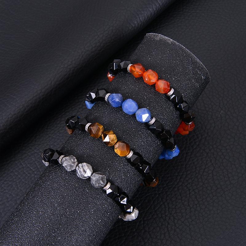 10mm Facettiertes Kristallachat, Schwarzer Obsidian & Tigerauge Stein Armband für Männer & Frauen