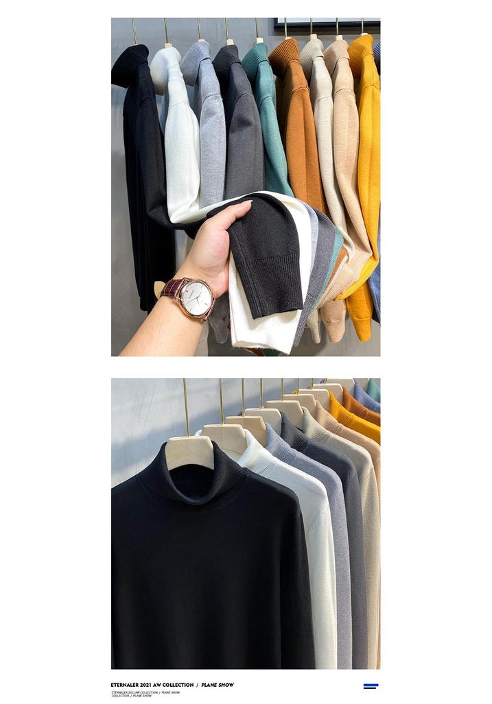 Trendy Herentrui met Hoge Hals, Dik Gebreid, Dubbele revers, Koreaanse Stijl