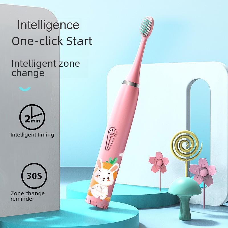 Waterproof Ultrasonic Kids' Electric Toothbrush - Cute Cartoon Design, Soft Bristles, IP7 Rated, Perfect Gift