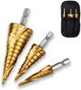 ONUEMP Step Drill, Hexagonal Drill, Set of 3, Spiral, Sharp, Titanium , Spiral, HSS