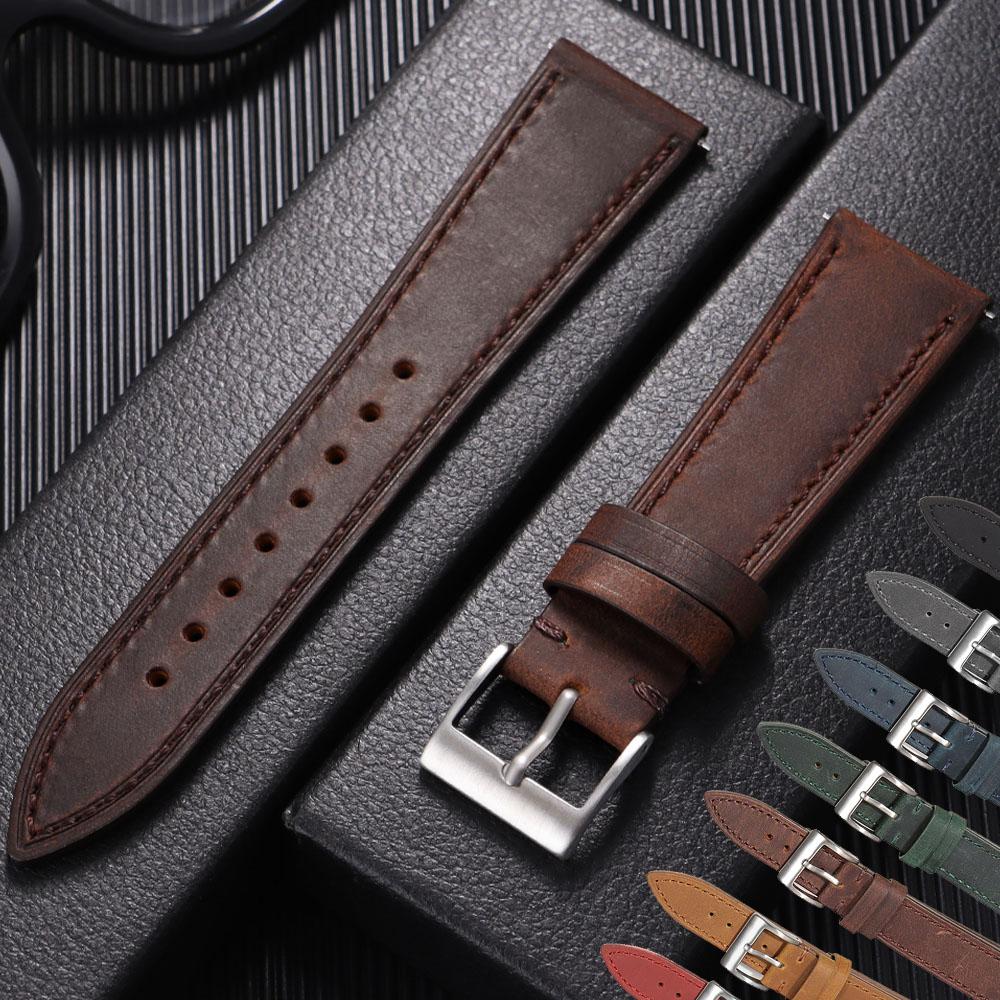 Vintage Lederen Horlogeband Universeel Snelontgrendelings Horlogeband 18/19/20/21/22/24mm voor Seiko voor Omega Gestikt Koeienhuid Armband