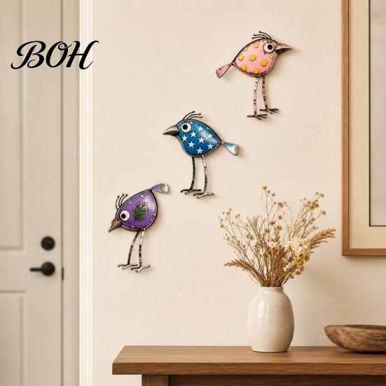 Durable Outdoor Wood Art 3Pcs Wooden Birds Wall Decor, Distressed Bird Hangings, Funny Long Leg Cute Sculpture Sculpture, Boho Farmhouse Decorations