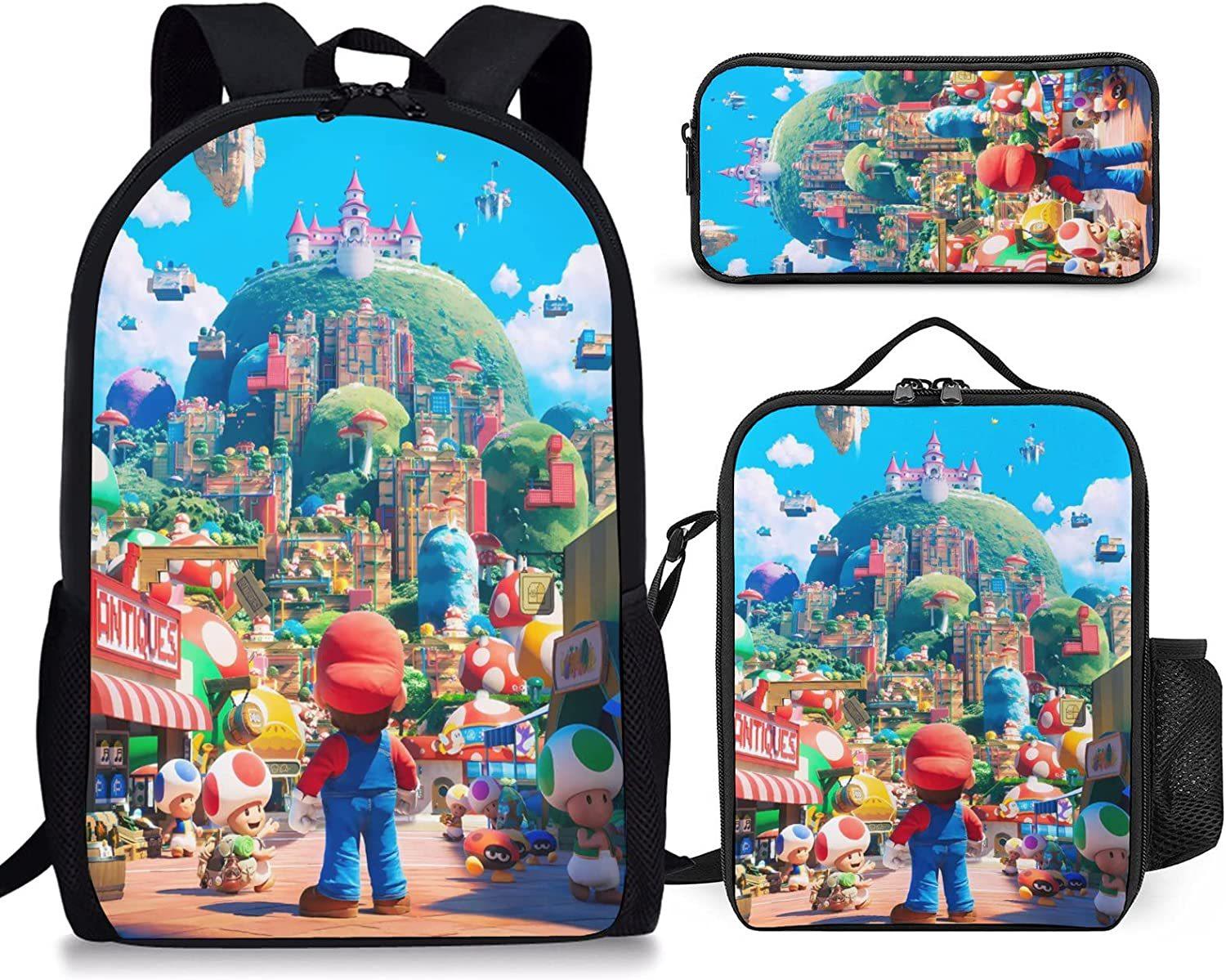Mario, Schooltas Basisschool en Middelbare School, Rugzak voor Kinderen, Cartoon Rugzak. three-piece set
