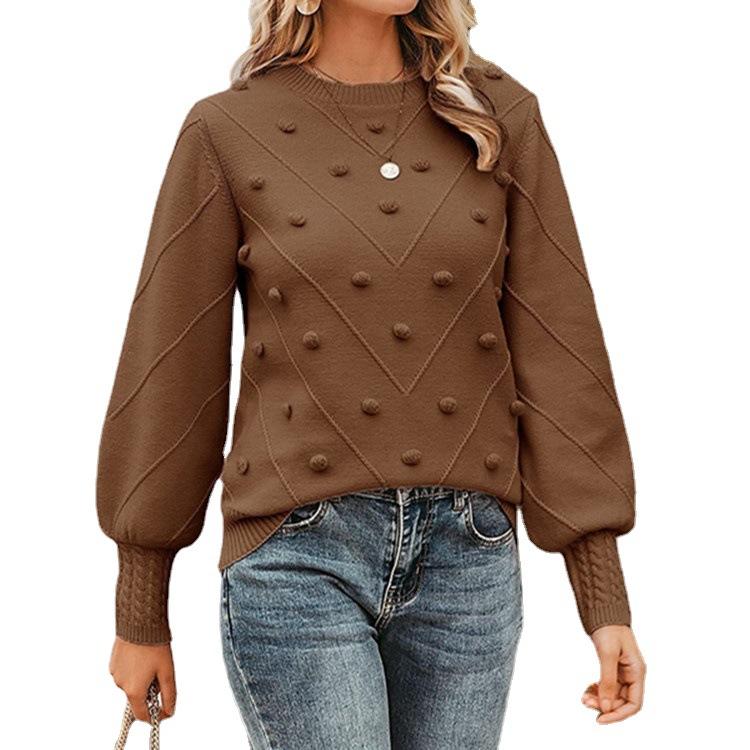 Pom Pom Knit Jumper Long Sleeved Pullover Women's Knitwear Luxurious Relaxed-fit Slimming and Versatile Top