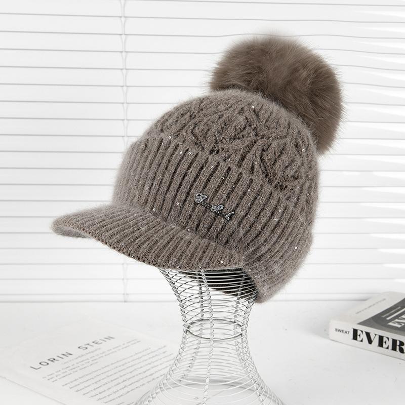 Wool Hat Women's Autumn and Winter Fleece Thickened Ear Protector Knitted Hat Thermal Cap Casual Outdoor & Christmas Wear