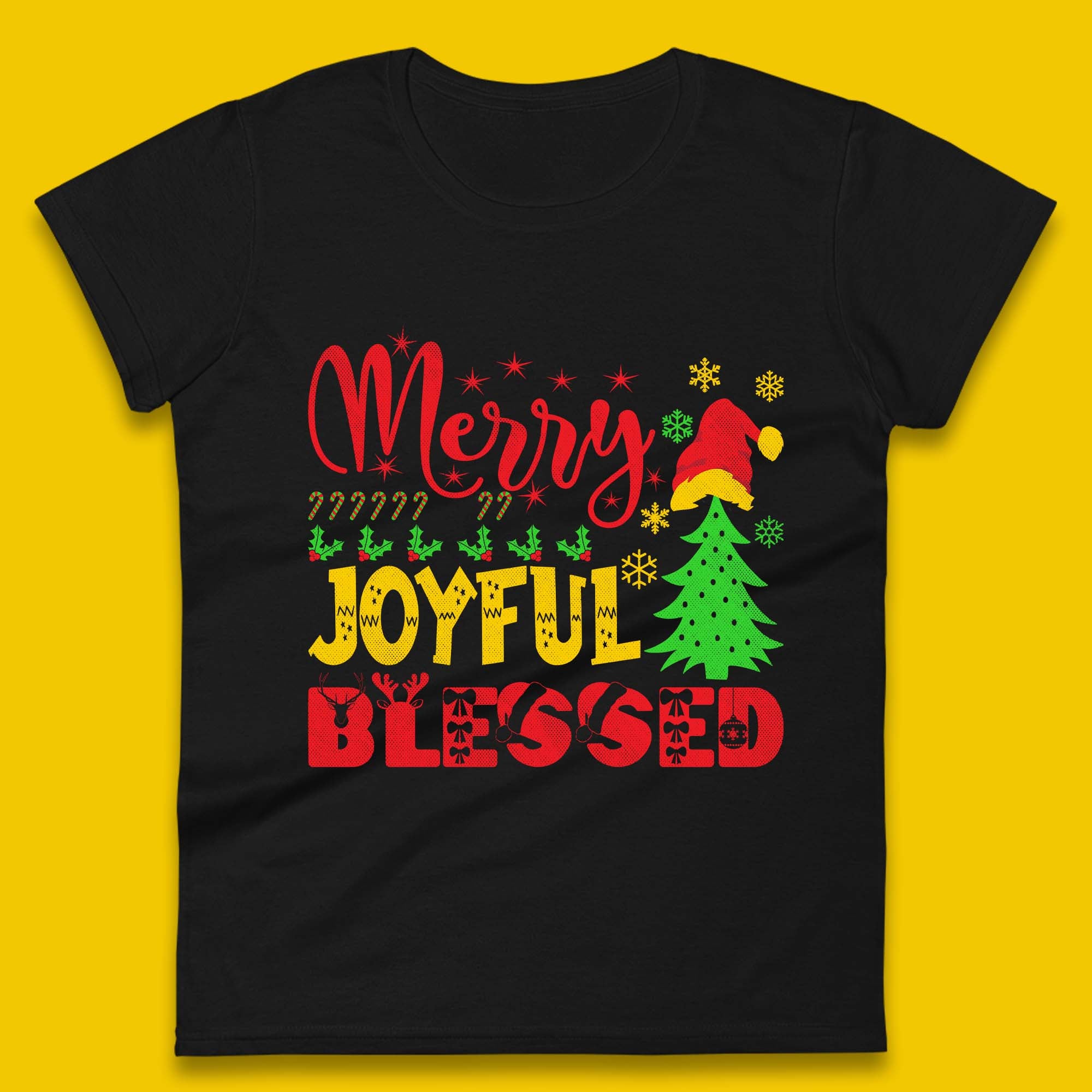 Merry Joyful Blessed Christmas Womens T-Shirt Mens Tops Tees Unisex S