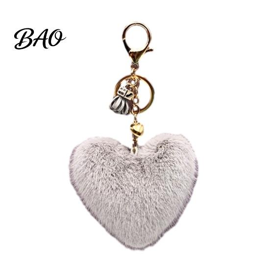 Heart Shaped Bag Ornament Plush Love Keychain for Backpack, Fuzzy Keyring Charm, Women Girls Handbags Decorative Accessory
