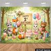 2D Jungle Forest Critter First Birthday Cake Smash Kids Photography Backdrop