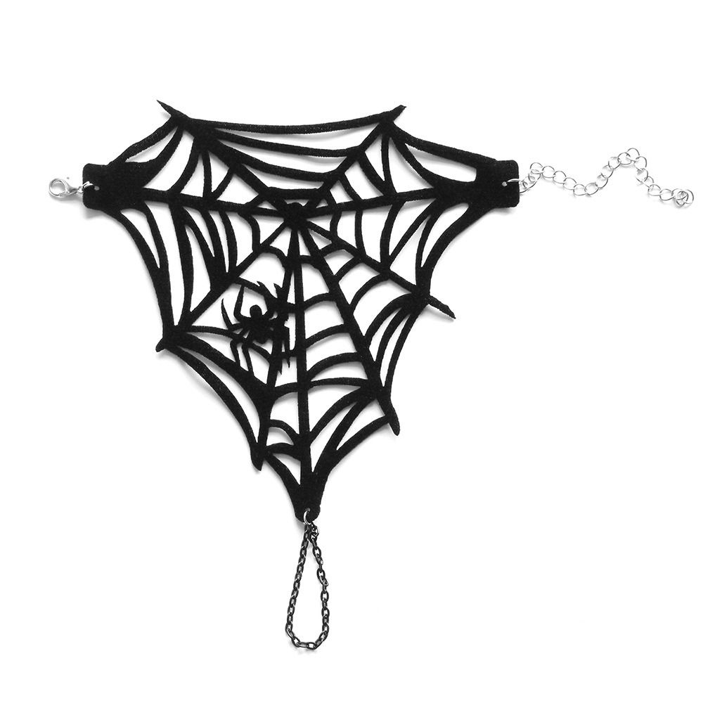 Adjustable Gothic Bracelet Double-sided Velvet Spider Web Bangle Black Thorn Bracelet Halloween