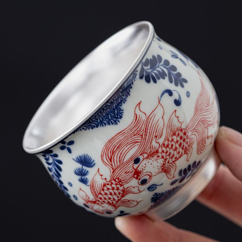 High-End Blue And White Silver Master Cup Ceramic Tea Cup Retro High-End Personal Special Single Cup Kung Fu Tea Set Teacup