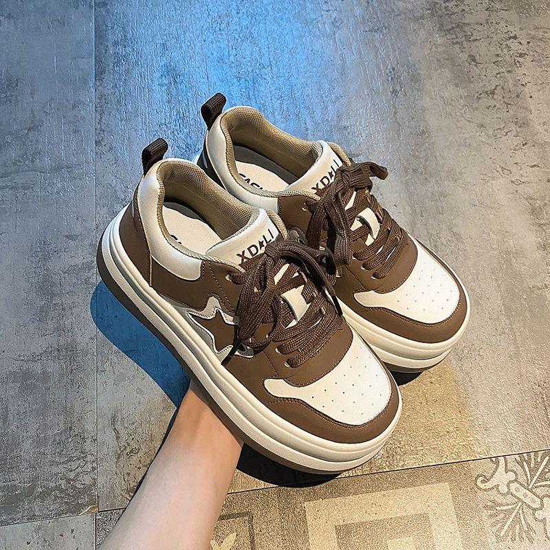 High Value Fried Street Versatile Star Big Head Shoes Women's 2025 Spring Campus Wind Round Head Height Versatile Student Board Shoes