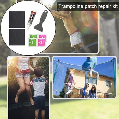 1 Set 4x4-Inch Trampoline Repair Patch Kit with Scraper Adhesive Wiper Waterproof Trampoline Tear Hole Covering Square Black Patch