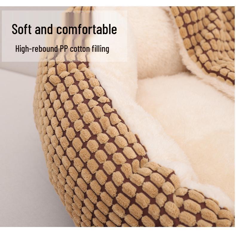 Four Seasons Semi-Enclosed Round Pet Bed for Cats and Dogs