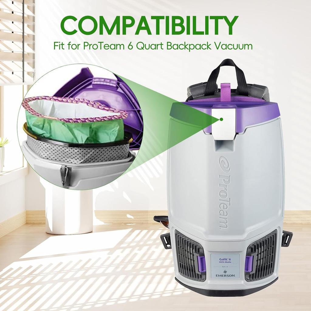 24 Stück 107314 Mikrofilter-Staubsaugerbeutel Kompatibel mit ProTeam 6 QT Rucksackstaubsauger, Super Coach Pro 6, ProVac FS 6, GoFit 6, GoFit 6 PLUS und GoFree