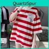 Sommer Oversized T-Shirts Unisex 2025 Damen T-Shirt Koreanisch Gestreift Grafik Y2k Tops Große Größe Langarm T-Shirt Harajuku Damen Kleidung
