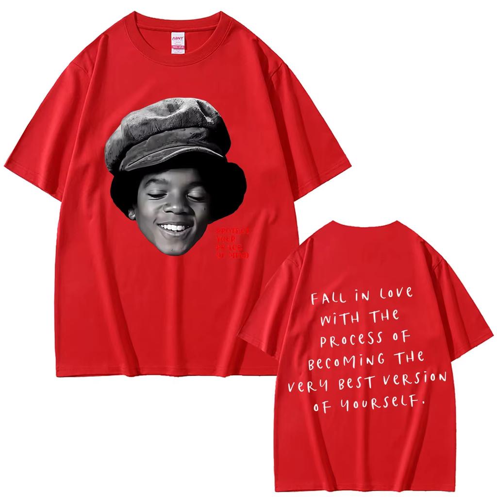 Michael Jackson Childhood Photo Graphic T-shirt Protect Your Peace of Mind T-shirts Men Women Vintag Streetwear Oversized Tshirt