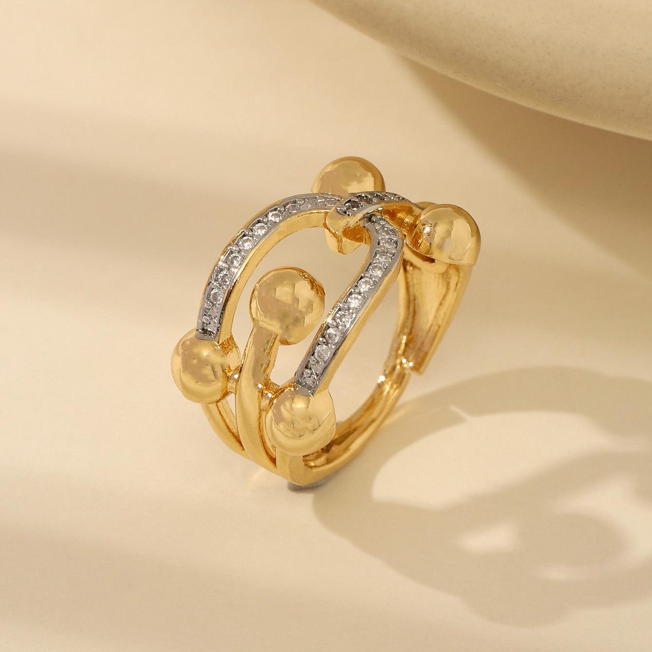 

Minimalist European & American 18K Gold-Plated Geometric Zircon Open Ring for Women Adjustable open ring