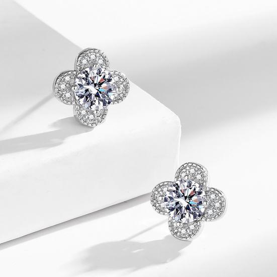 1 Pair Stud Earrings Cubic Zirconia Inlaid Four-Leaf Clover Design Ear Studs Push-back Women Earrings Jewelry Gift