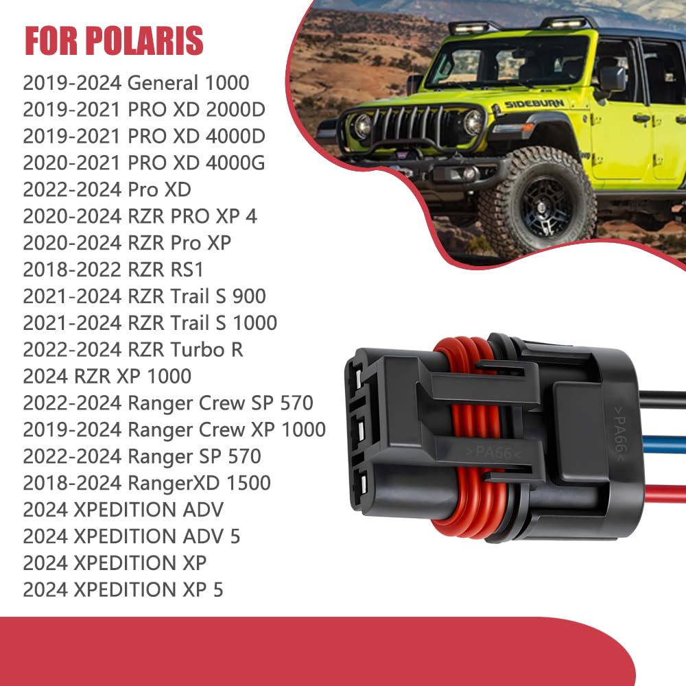 3 Pack Polaris Bus Bar Connectors – Pulse Bar Power Plug Harness for Ranger XP 1000 / RZR / RS1 / General 2018–2025 (Black Blue Red)
