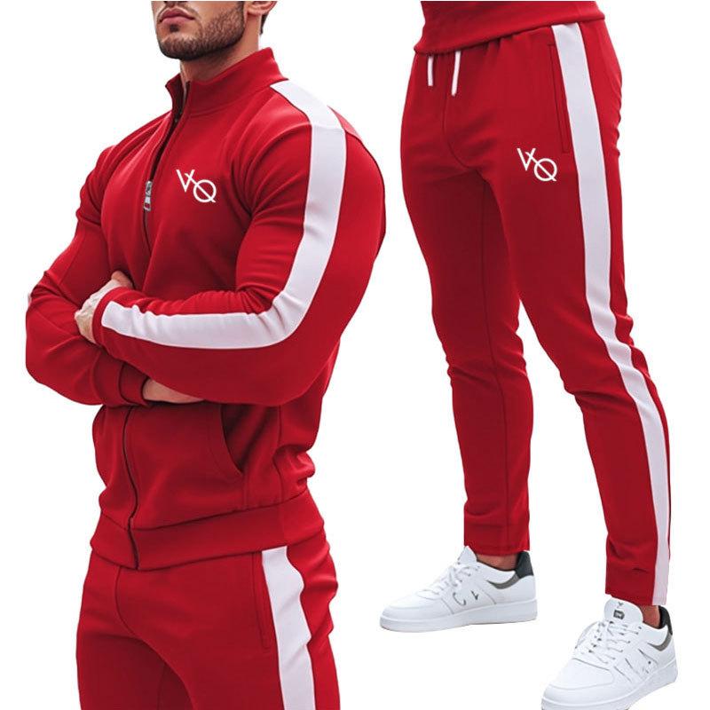 New Men's Sports Set: Spring/Autumn Outdoor Fitness Running Outfit - Zip-Up Jacket + Trousers