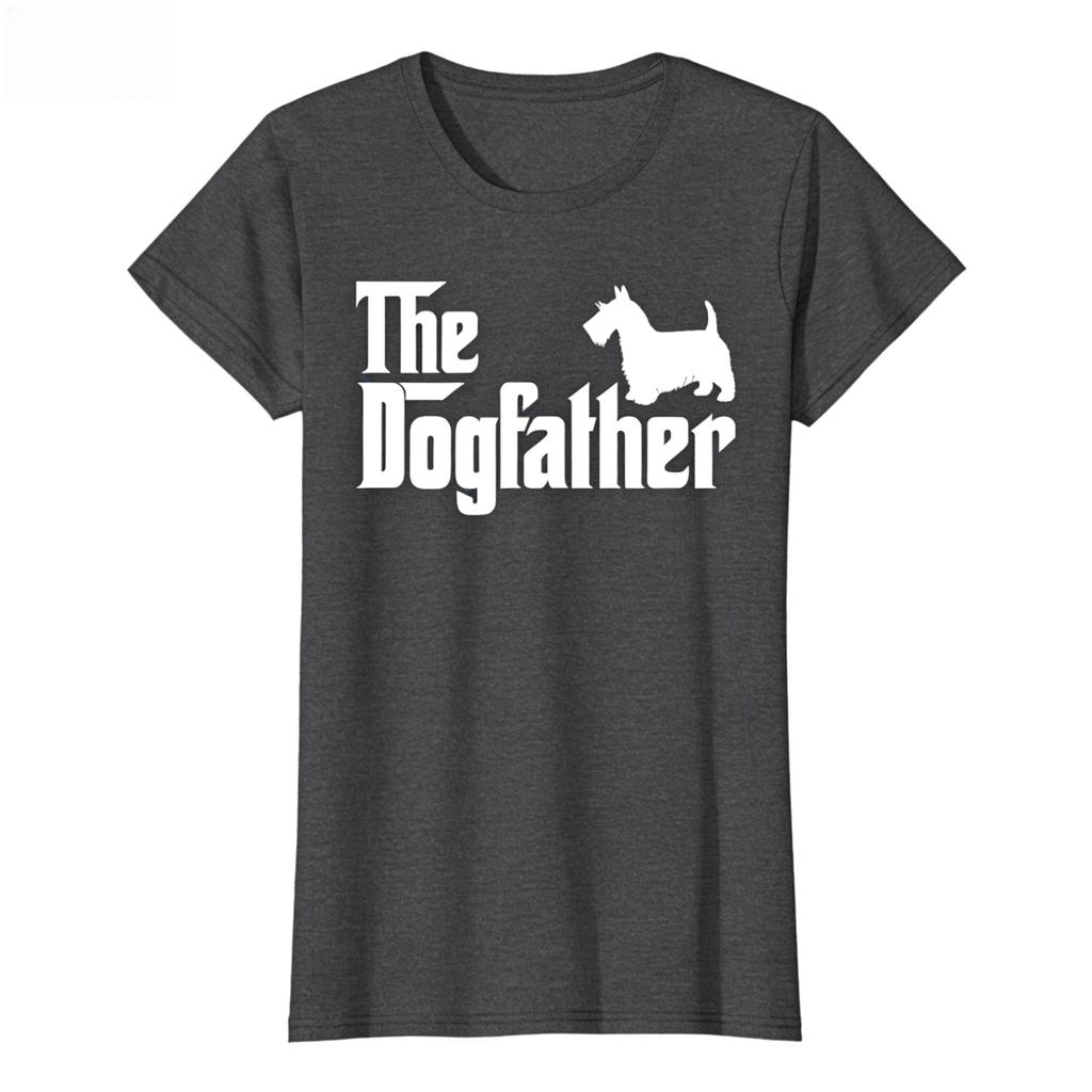 The Dogfather Scottish Terrier Silhouette Graphic Tee Short Sleeve Crewneck Shirt for Fathers Day Pure Cotton Tshirt Unisex