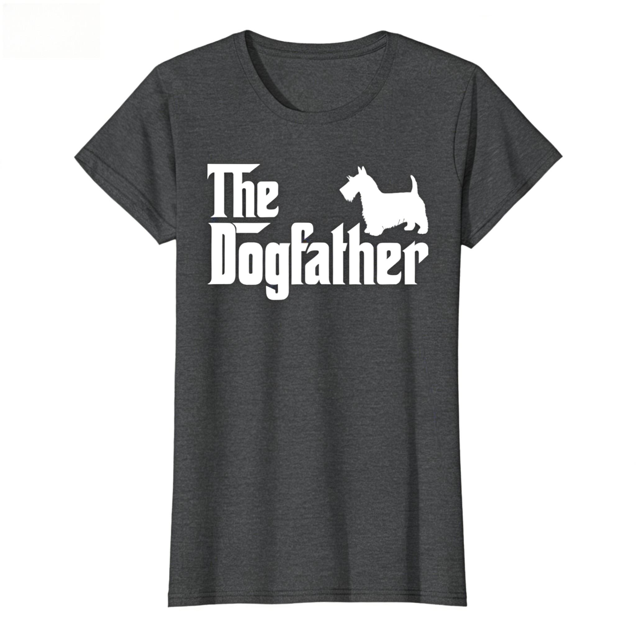 The Dogfather Scottish Terrier Silhouette Graphic Tee Short Sleeve Crewneck Shirt for Fathers Day pure cotton Tshirt Unisex L