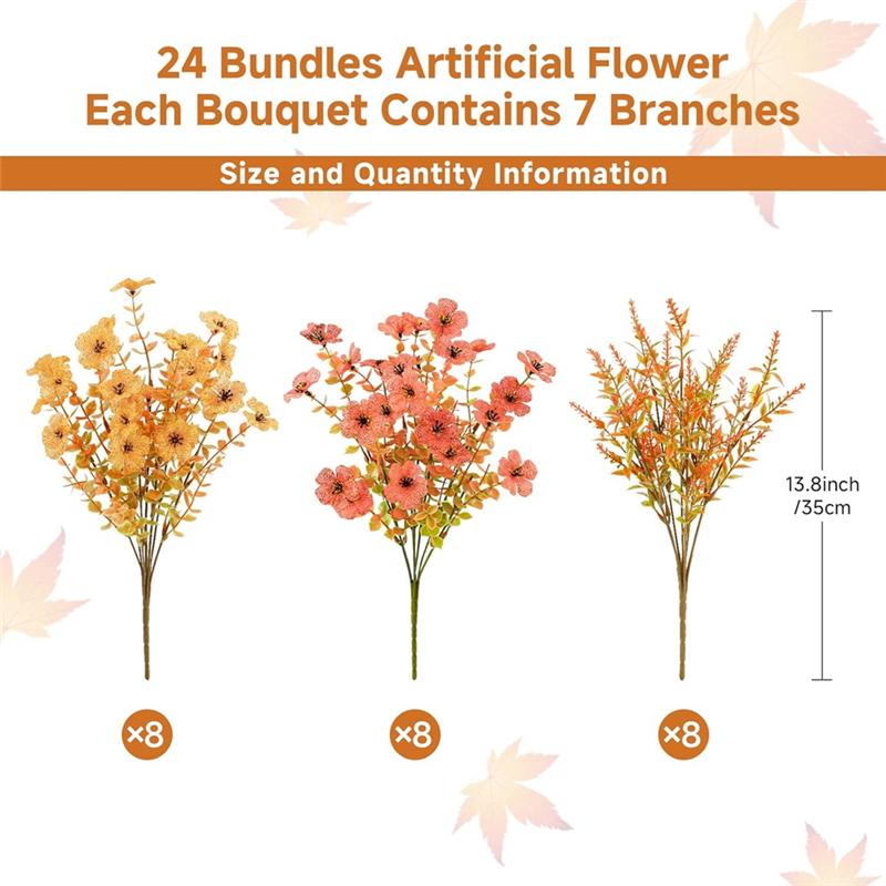 Eucalyptus Lavender Faux Autumn Decorative Plants 24PC Bundle- Artificial Fall Flowers For Outdoors Use