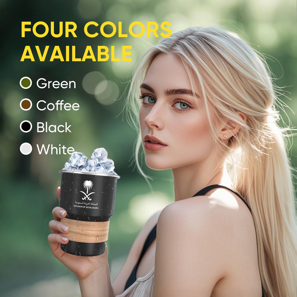 500ML National Emblem of Saudi Arabia Logo Coffee Mug Stainless Steel Water Cup Outdoor Camping Beer Mug with Lid Straw for Gift