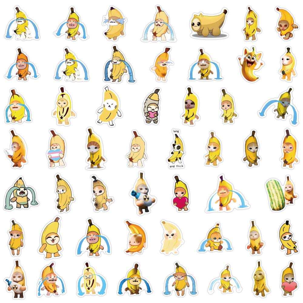 

50PCS Cute Banana Cat Stickers for Journals, Water Bottles, and Computers - Waterproof and Decorative Stationery.