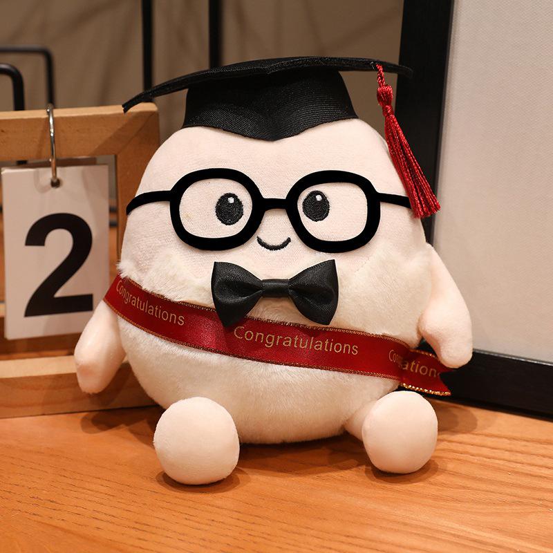 Graduation Plush Doll with Cap & Glasses - Cute Egg Doctor Cushion, Perfect Student Gift