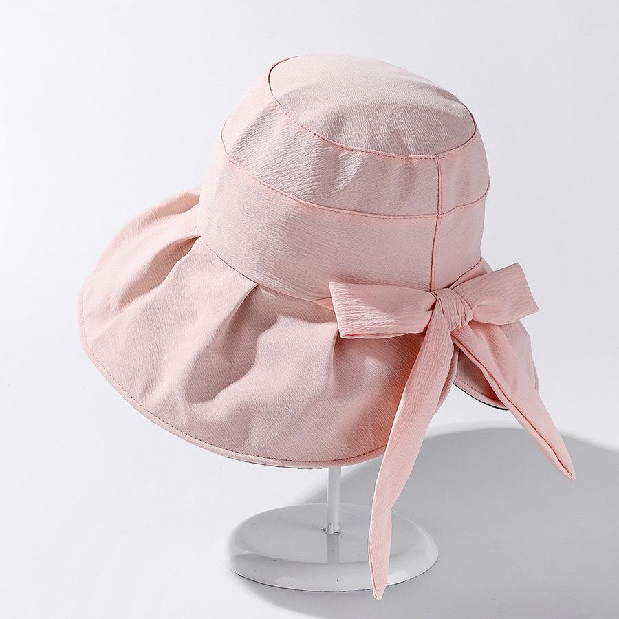 Ready To Ship Women Big Bowknot Wide Brim Bucket Hat Foldable Packable Beach Sun Caps Ladies Elegant Summer Holiday Sunshade Hat