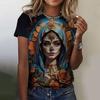 Summer Round Neck 3D Skull Print Top Fashionable Casual Short Sleeved Women's T-shirts