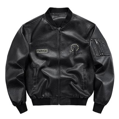 Leather Men's Jacket Autumn and Winter New Washed Leather Jacket Large Size Men's Top Baseball Collar Embroidered Flying
