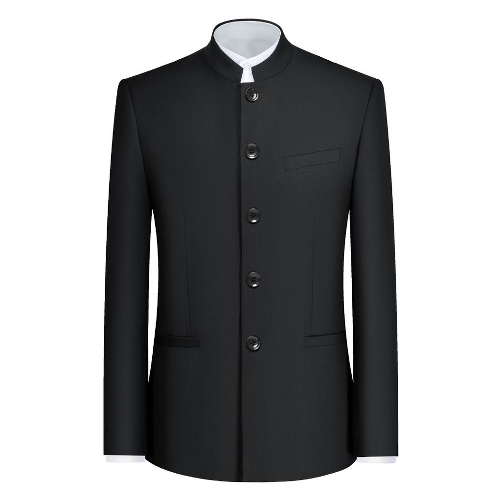 Men's Slim Fit Zhongshan Suit Set - Chinese Style Tuxedo with Stand-Up Collar, Four Seasons Wear