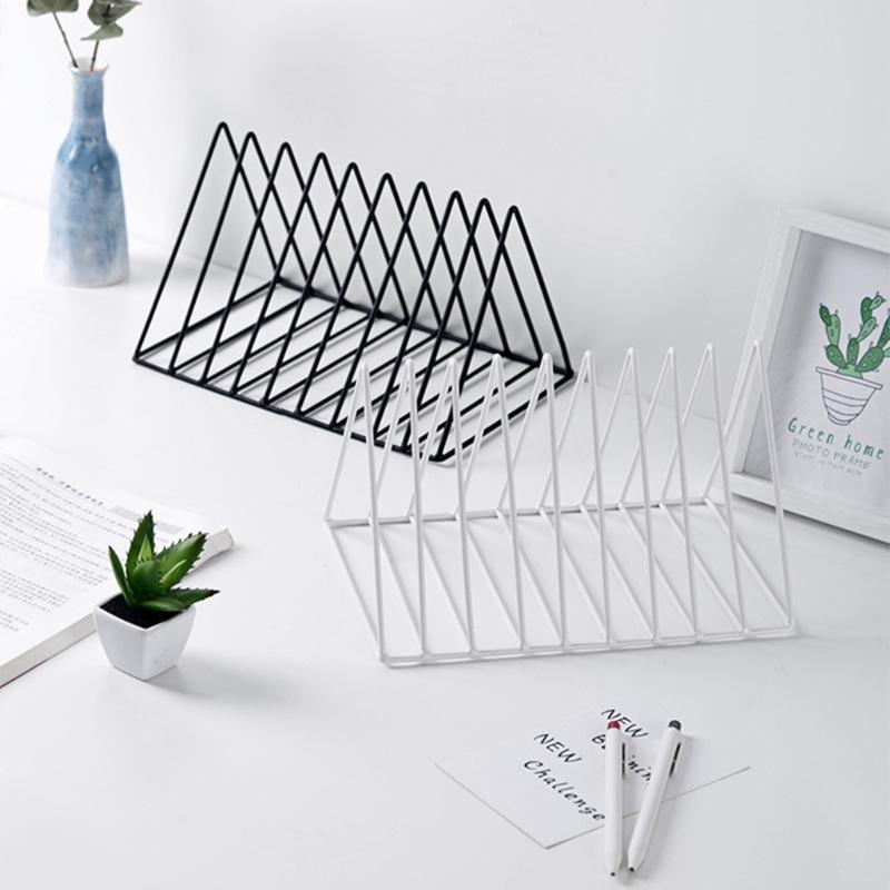Organizador de Escritorio para Libros Soportalibros Metálico Triangular 9 Compartimentos Soporte para Libros Revistas Ahorro de Espacio Revistero