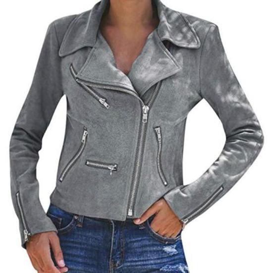 Women Fall Winter Jacket Zipper Closure Lapel Collar Regular Fit Solid Color Casual Shot Coat Long Sleeves Top Windbreaker